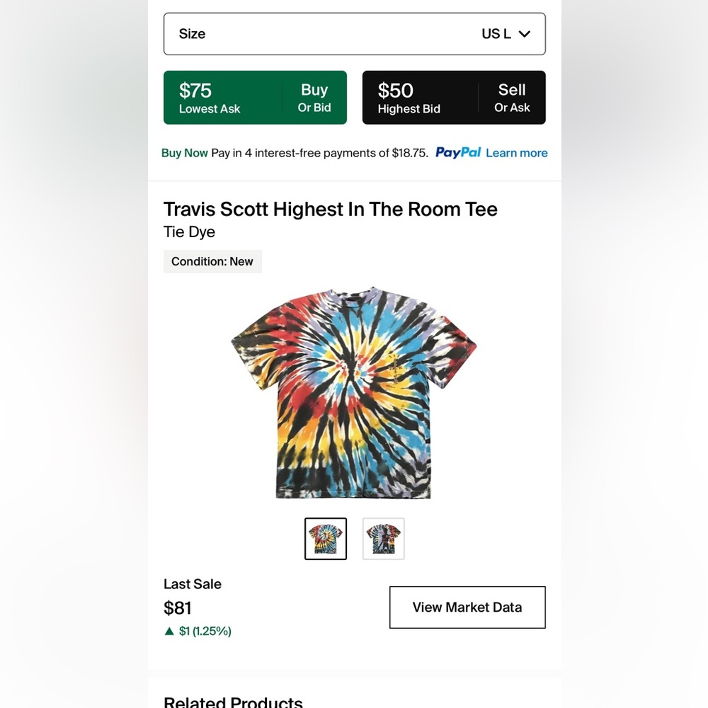New Travis Scott Highest In The Room Tee Tie Dye Size Large
